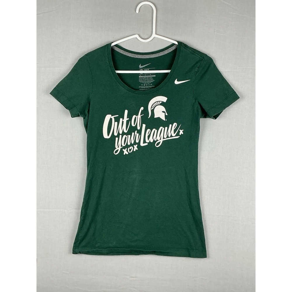 Nike Womens Michigan State Spartans T Shirt Green Slim Fit Graphic Tee Size M